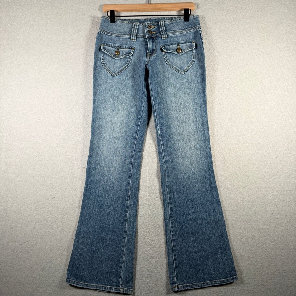 Bubblegum USA Women Blue Flare Leg Jeans Low Rise Y2K Size 7/8 BG8285N-822AC5
